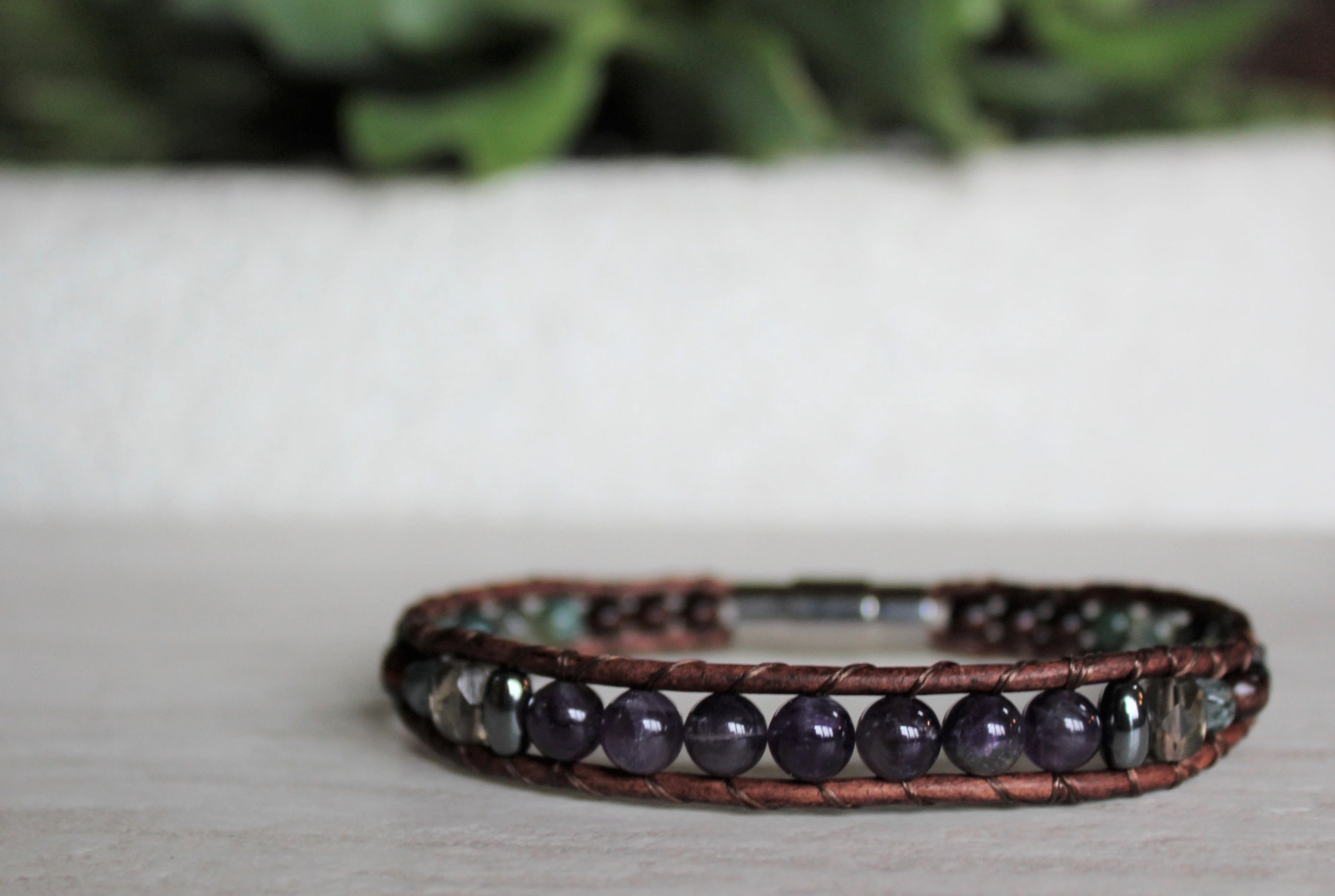 Amethyst Collection Single Wrap Bracelet Woven Stone Co