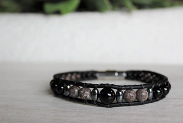 Black Onyx Collection - Single Wrap Bracelet - Woven Stone Co.