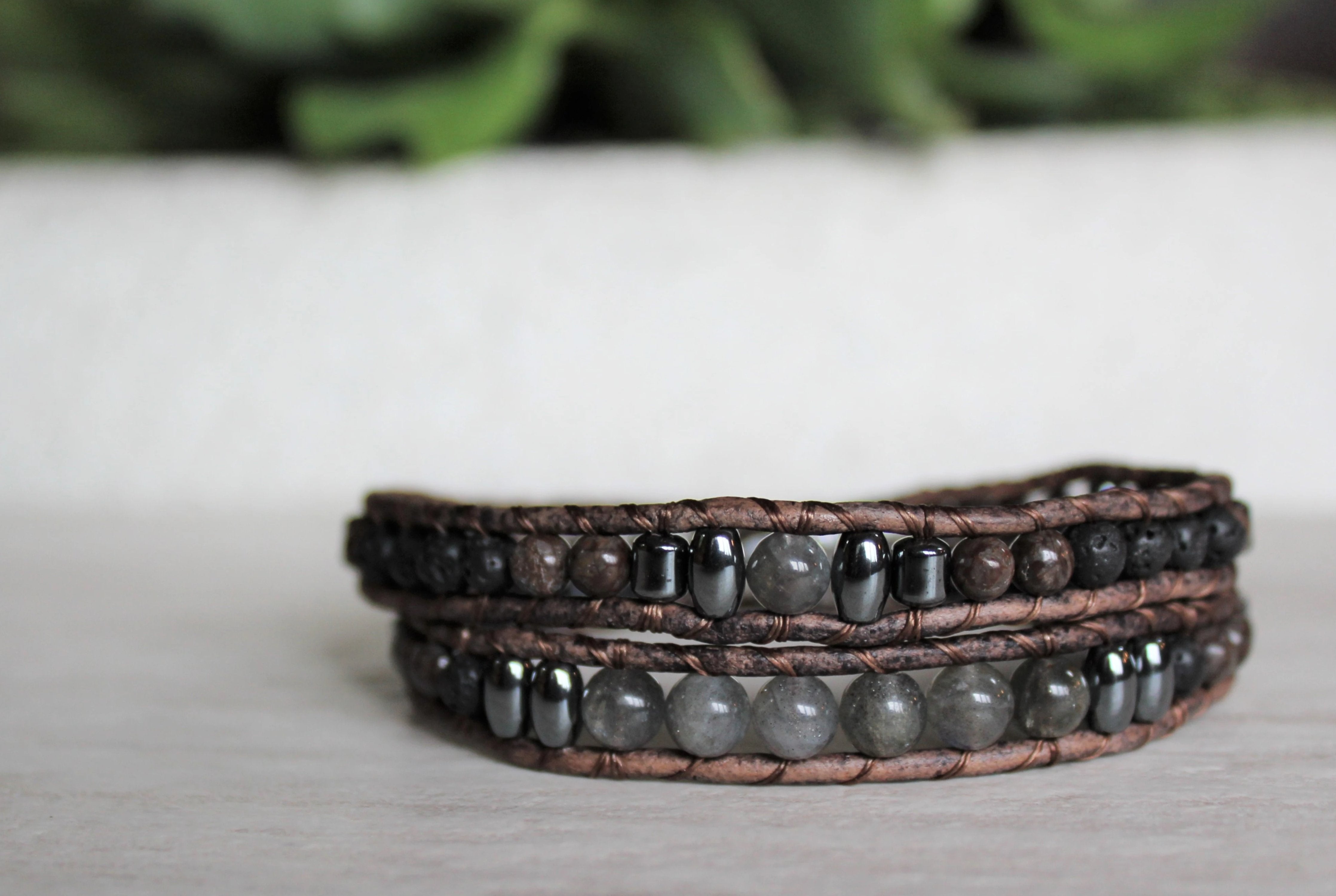 Labradorite Collection Double Wrap Bracelet Woven Stone Co