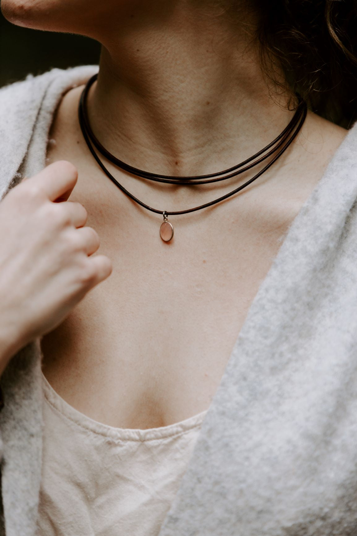 Rose Quartz Black Cord Choker Necklace