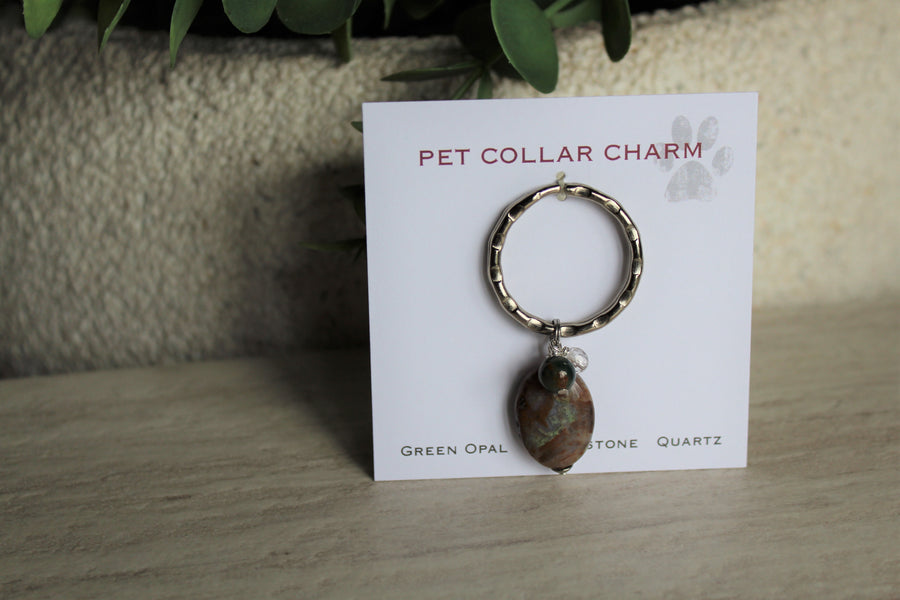 Pet Collar Charm - Green Opal, Bloodstone, Quartz