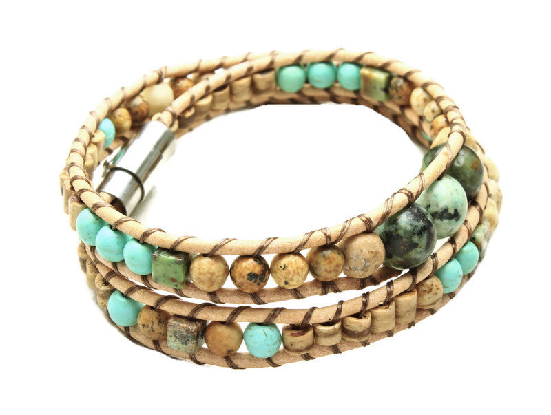 African Turquoise Collection - Double Wrap Bracelet - Woven Stone Co.