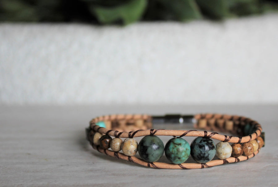 African Turquoise Collection - Single Wrap Bracelet - Woven Stone Co.