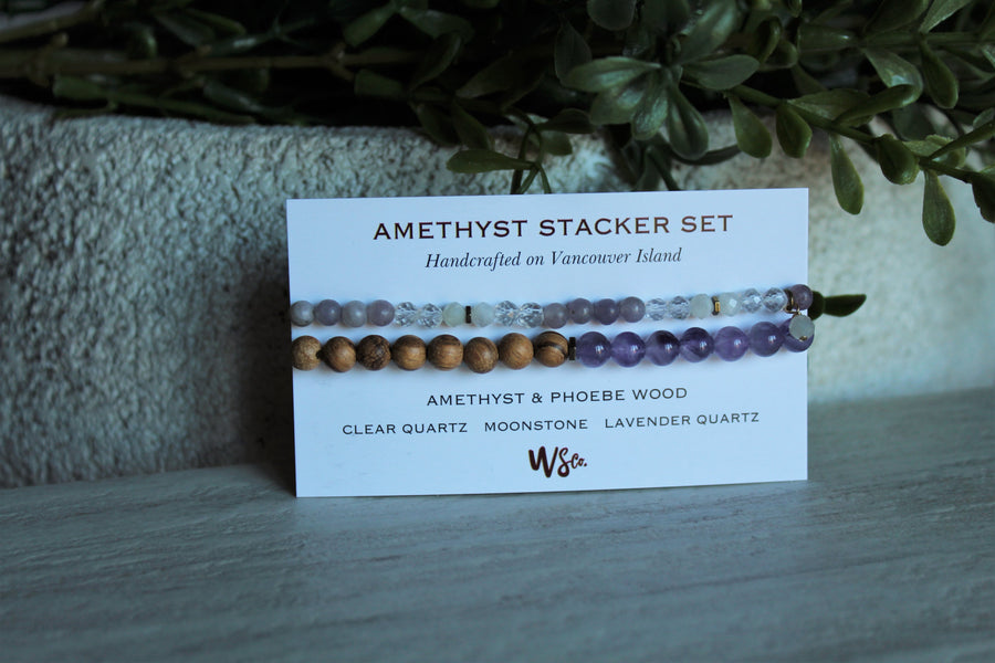 Amethyst + Moonstone Lavender Quartz Stacker Set