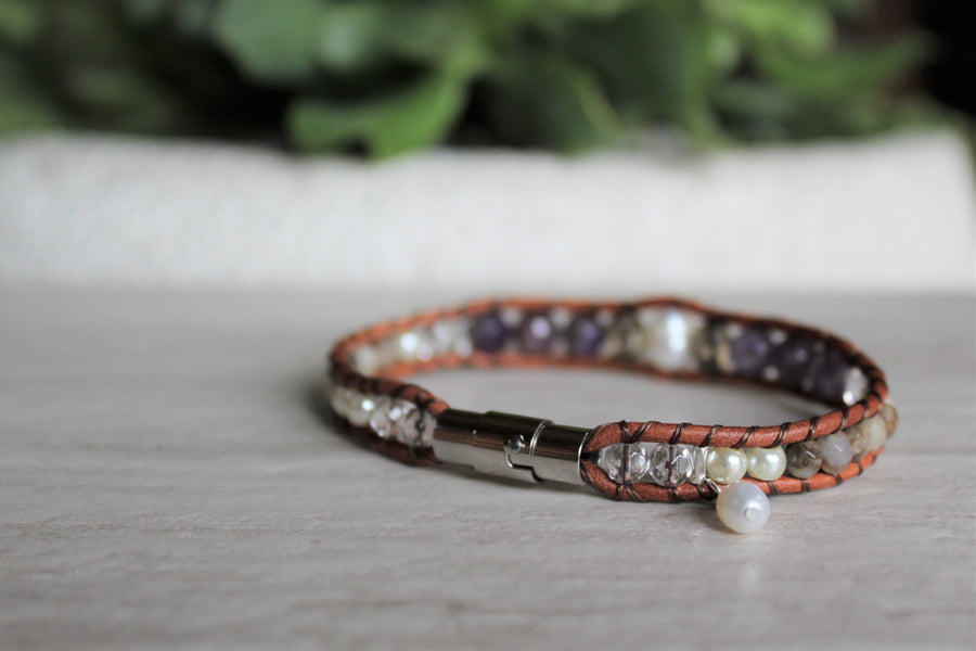 Amethyst Pearl Bracelet - Woven Stone Co.