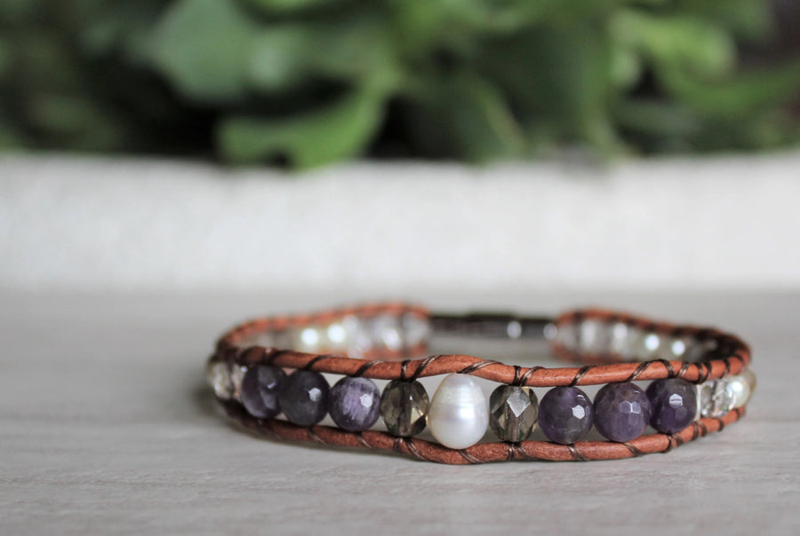 Amethyst Pearl Bracelet - Woven Stone Co.