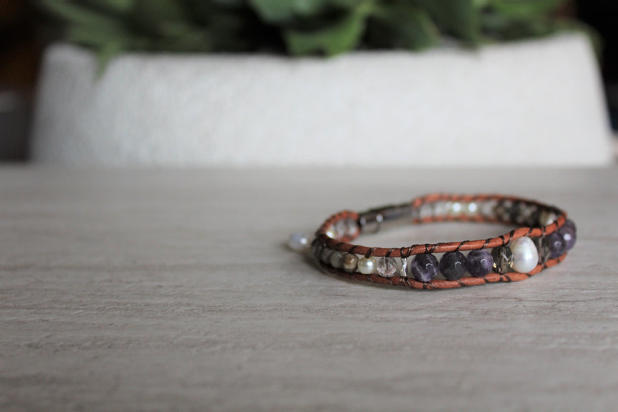 Amethyst Pearl Bracelet - Woven Stone Co.