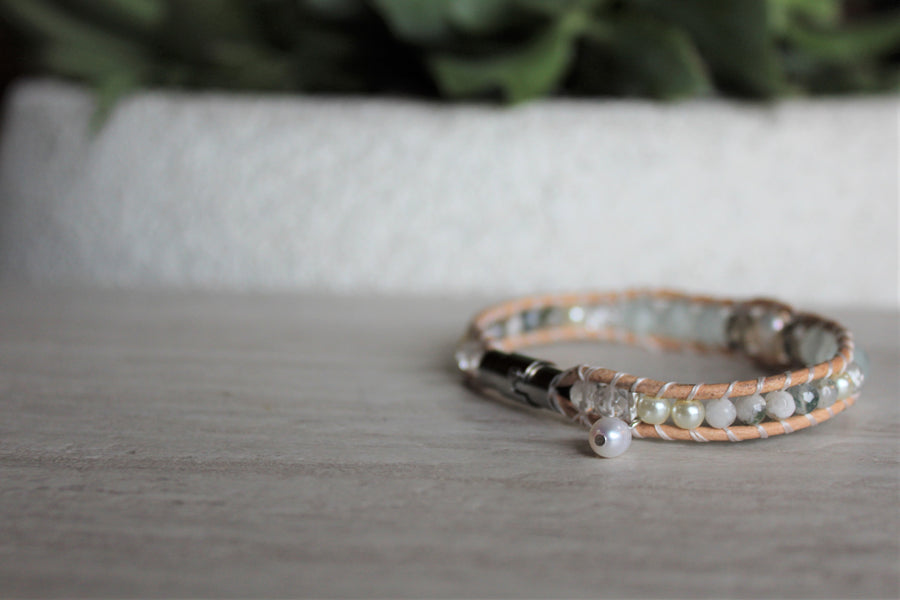 Aquamarine Pearl Bracelet - Woven Stone Co.