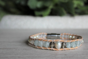 Aquamarine Pearl Bracelet - Woven Stone Co.