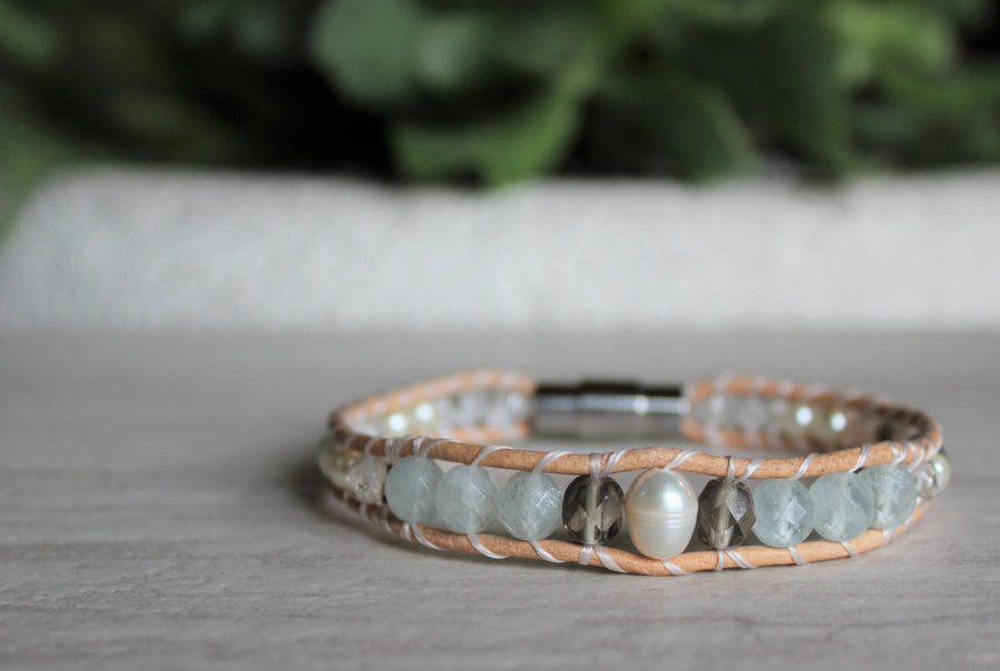 Aquamarine Pearl Bracelet - Woven Stone Co.