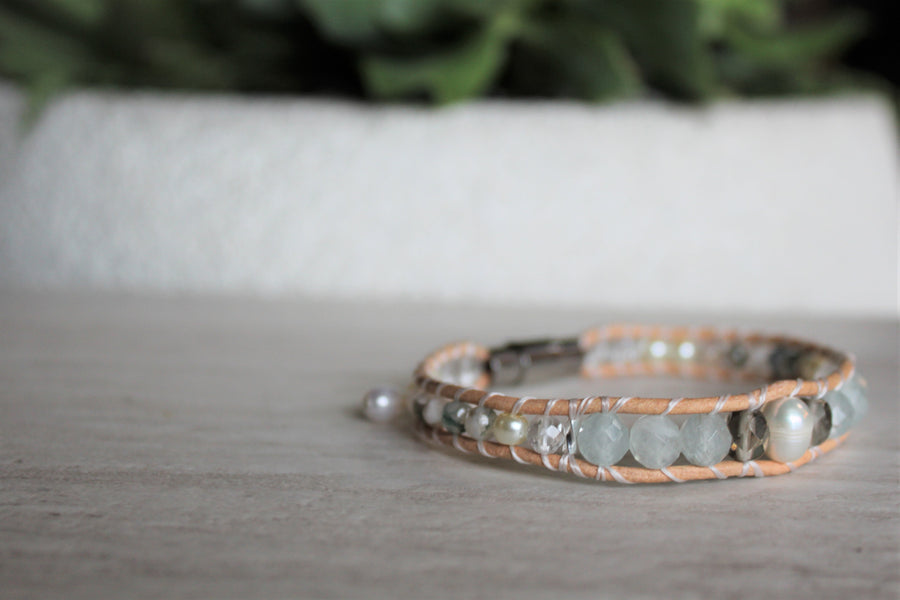 Aquamarine Pearl Bracelet - Woven Stone Co.