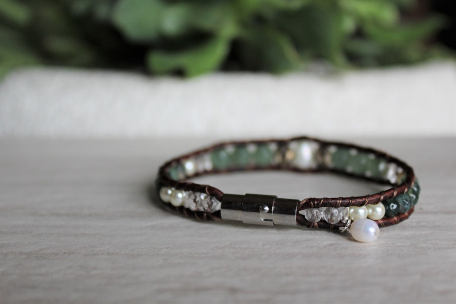 Aventurine Pearl Bracelet - Woven Stone Co.