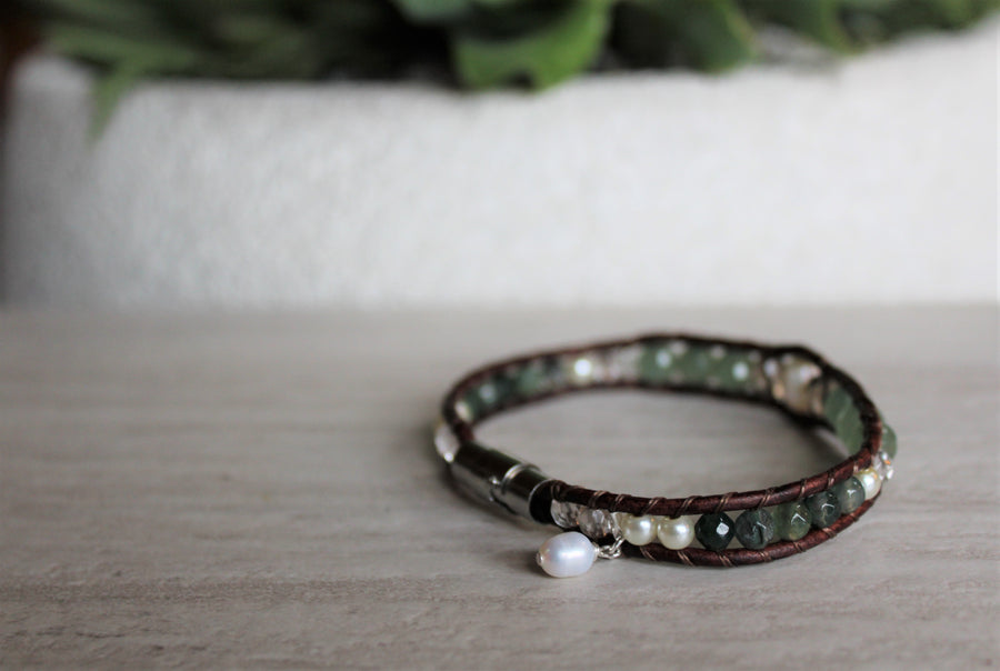 Aventurine Pearl Bracelet - Woven Stone Co.