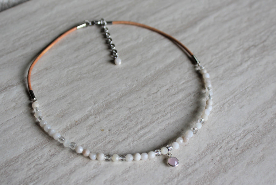 Beaded Necklace - White Agate + Rose Quartz