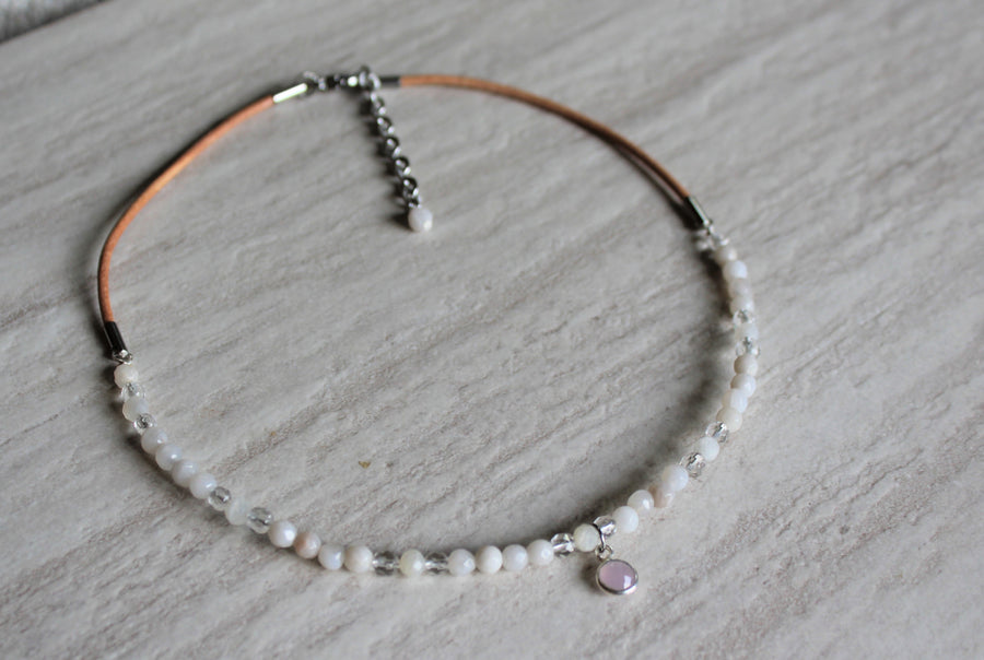 Beaded Necklace - White Agate + Rose Quartz