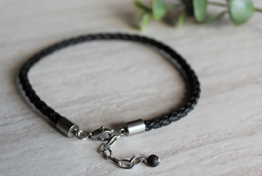 Black Leather Anklet - Woven Stone Co.