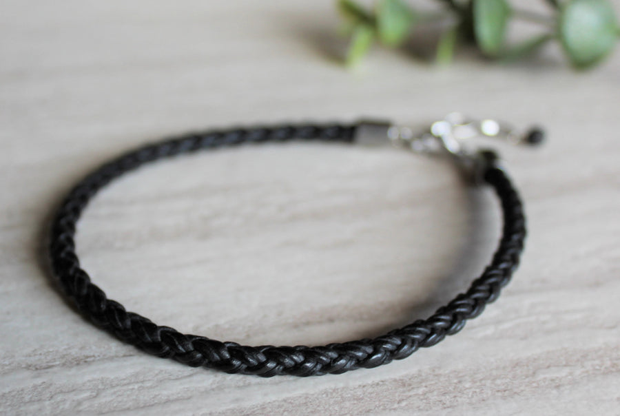 Black Leather Anklet - Woven Stone Co.