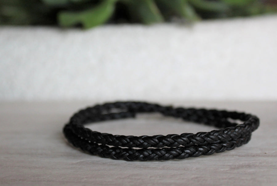 Black Leather Double Wrap Bracelet - Woven Stone Co.