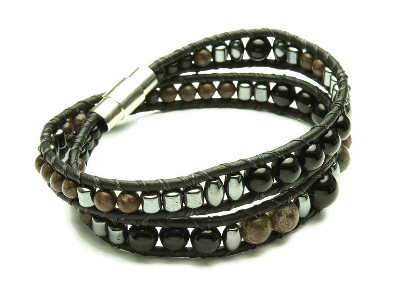 Black Onyx Collection - Double Wrap Bracelet - Woven Stone Co.