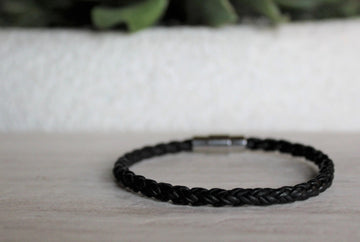 Black Leather Bracelet - Woven Stone Co.