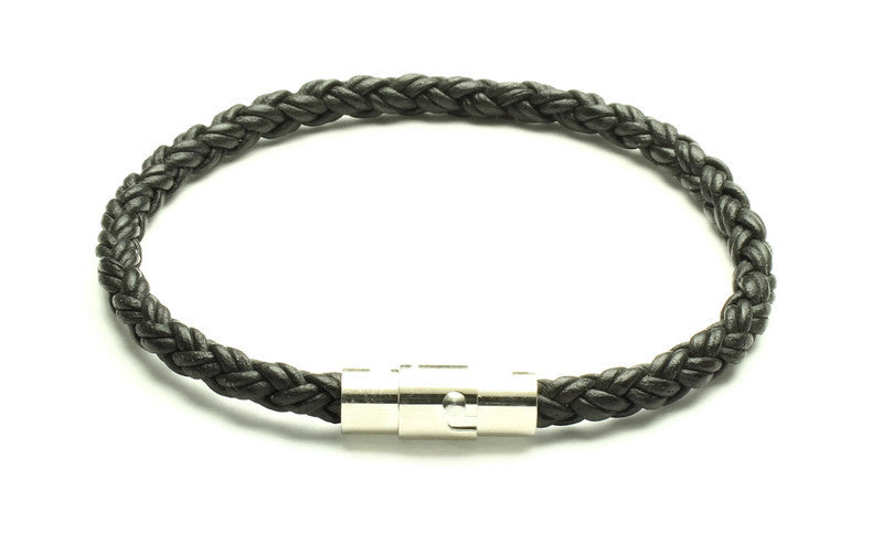 Black Leather Bracelet - Woven Stone Co.