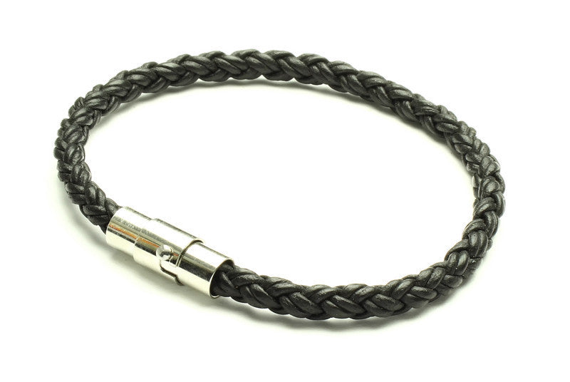 Black Leather Bracelet - Woven Stone Co.