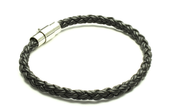 Black Leather Bracelet - Woven Stone Co.