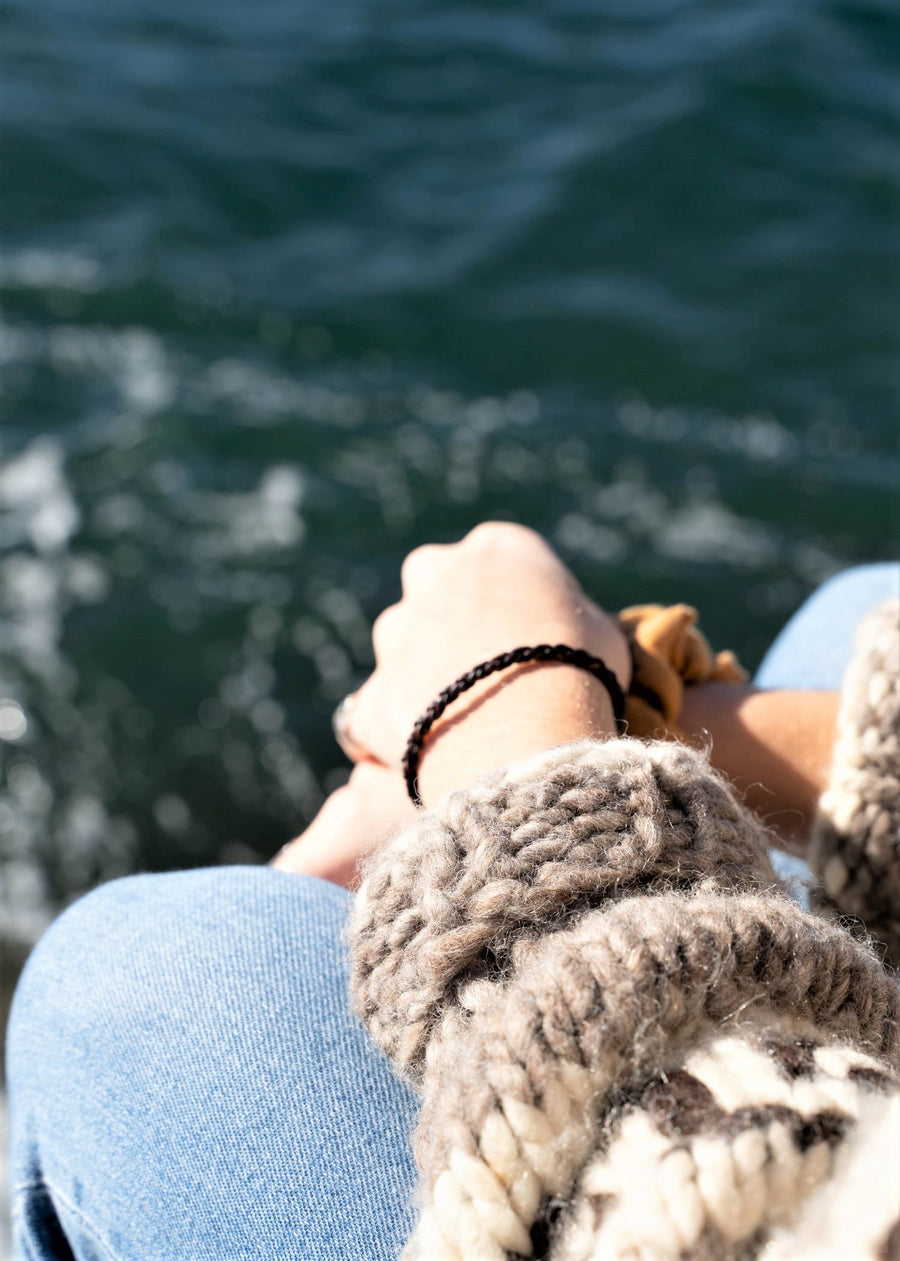 Black Leather Bracelet - Woven Stone Co.