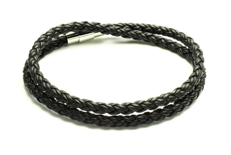 Black Leather Double Wrap Bracelet - Woven Stone Co.