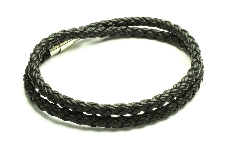 Black Leather Double Wrap Bracelet - Woven Stone Co.