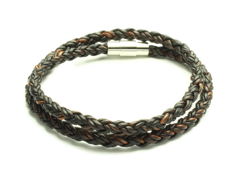 Antique Brown Leather Double Wrap Bracelet - Woven Stone Co.