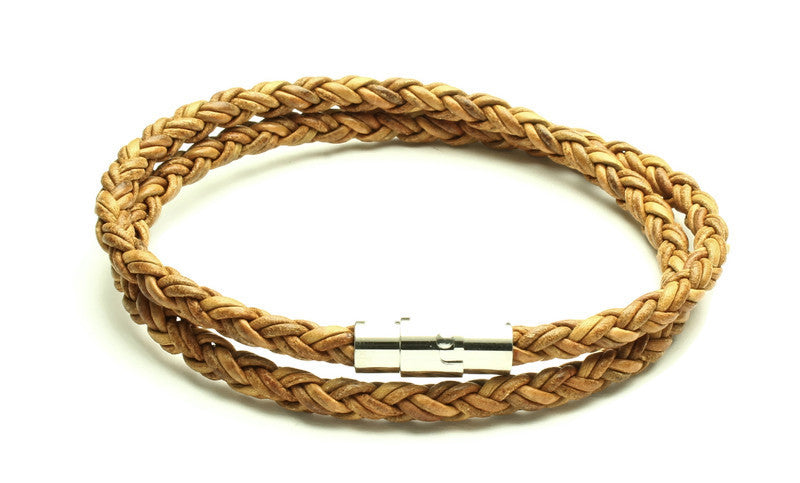 Tan Leather Double Wrap Bracelet - Woven Stone Co.
