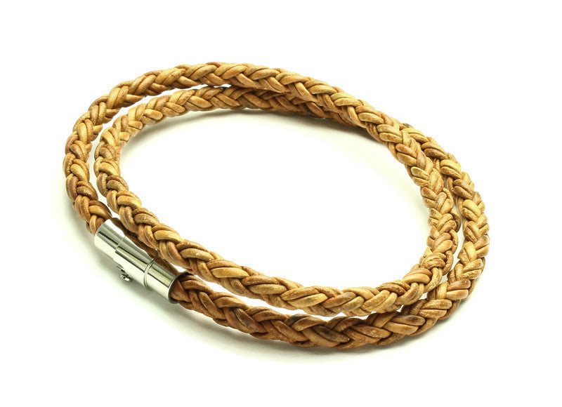 Tan Leather Double Wrap Bracelet - Woven Stone Co.