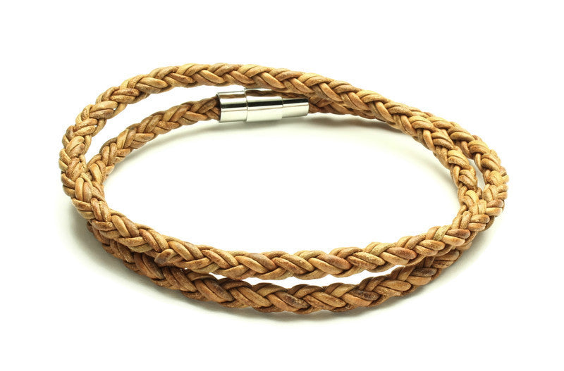 Tan Leather Double Wrap Bracelet - Woven Stone Co.