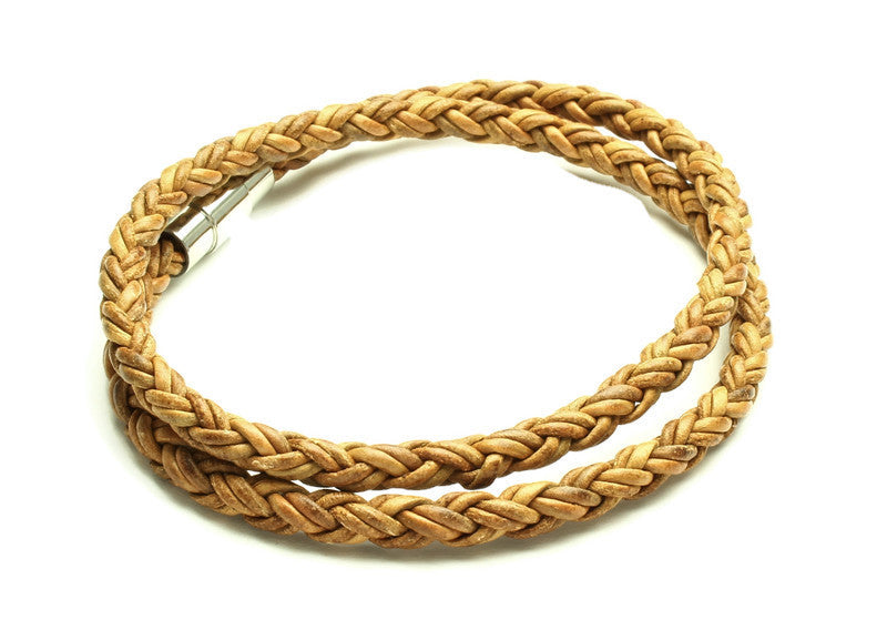 Tan Leather Double Wrap Bracelet - Woven Stone Co.