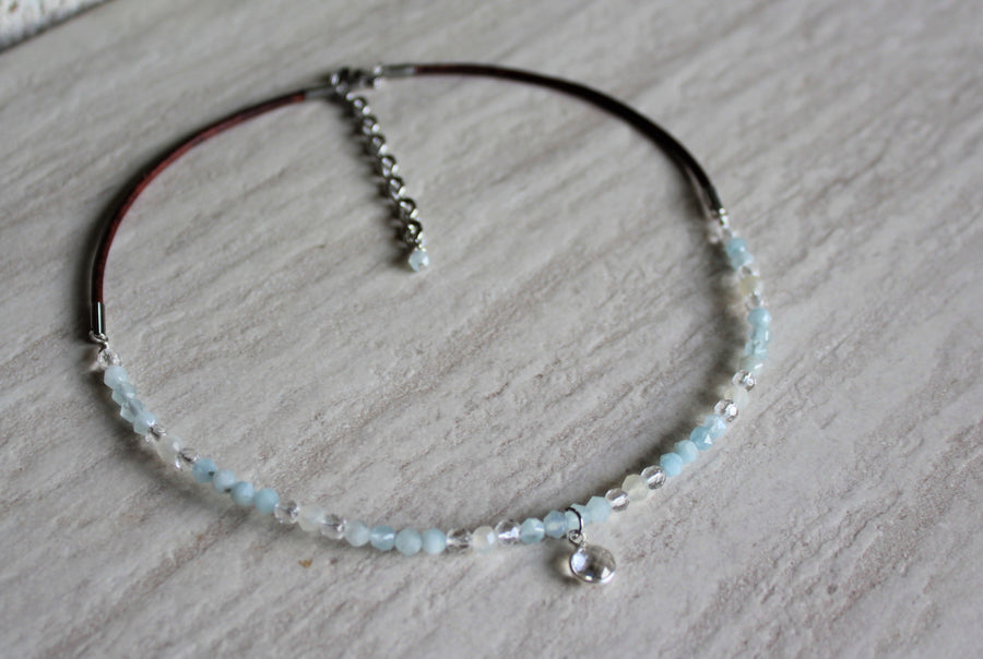 Beaded Necklace - Aquamarine + Quartz