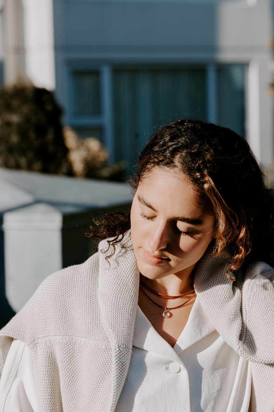 Tan Leather +  Clear Quartz Necklace