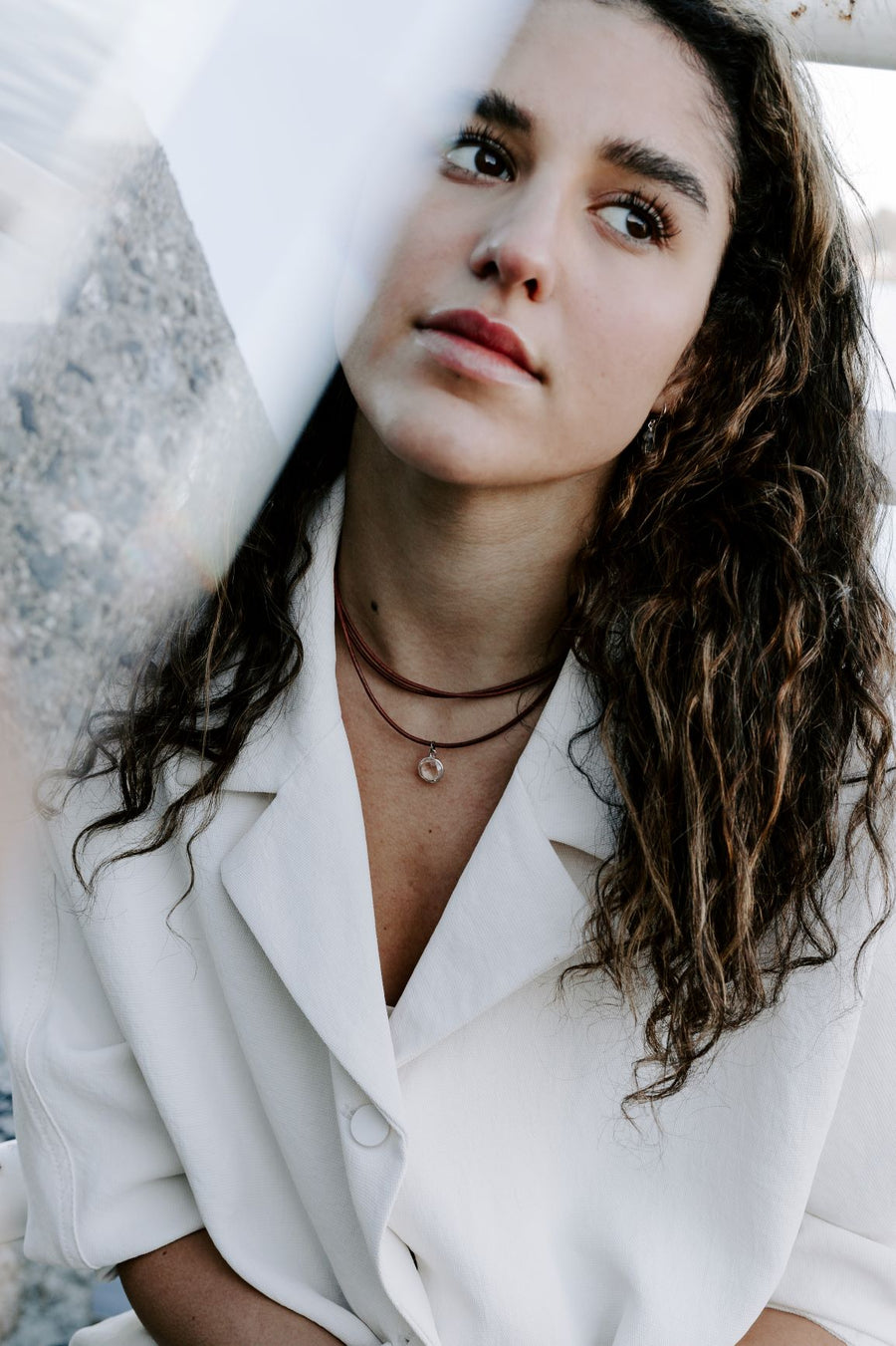 Tan Leather +  Clear Quartz Necklace