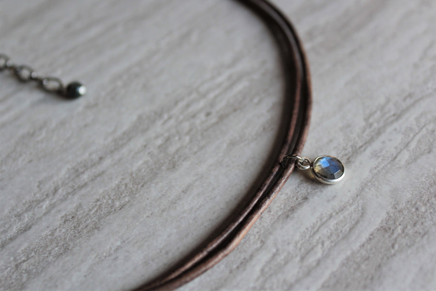 Delicate Grey Leather + Labradorite Necklace