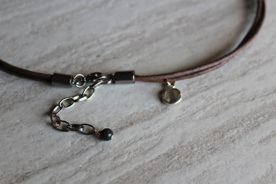 Delicate Grey Leather + Labradorite Necklace