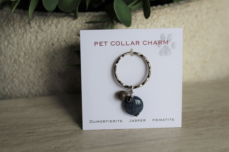 Pet Collar Charm - Dumortierite, Labradorite, Hematite