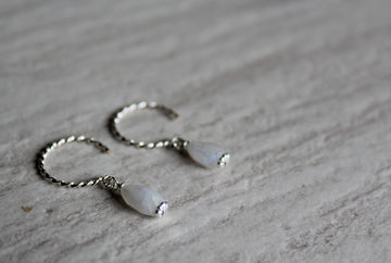 Twisted Hoop Moonstone Earrings