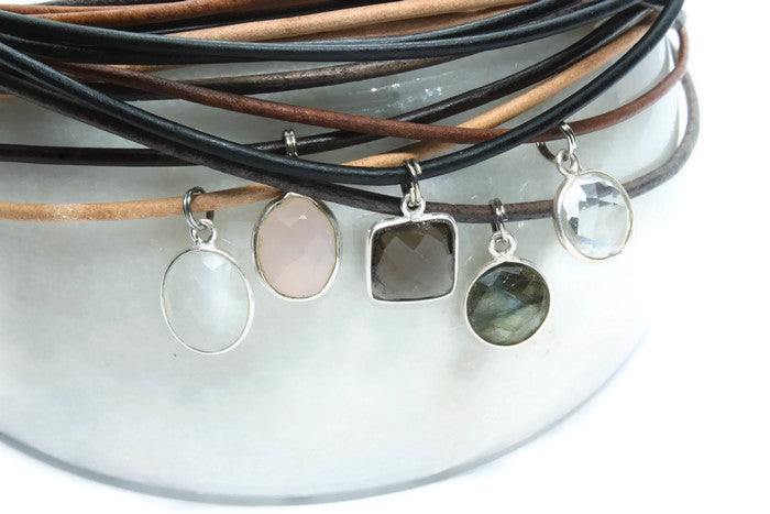 Black Leather + Smokey Quartz Necklace - Woven Stone Co.