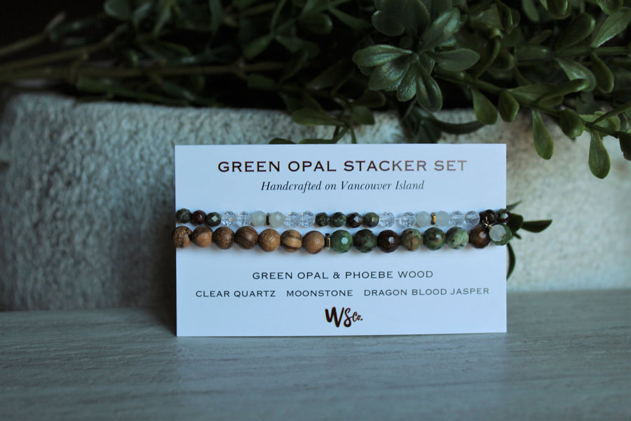 Green Opal + Dragon Blood Jasper Stacker Set