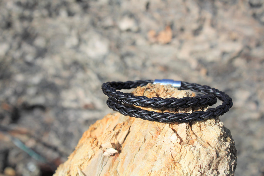 Black Leather Double Wrap Bracelet - Woven Stone Co.