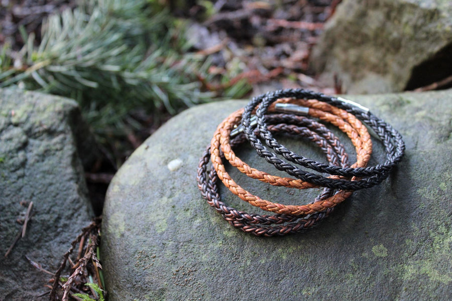 Black Leather Double Wrap Bracelet
