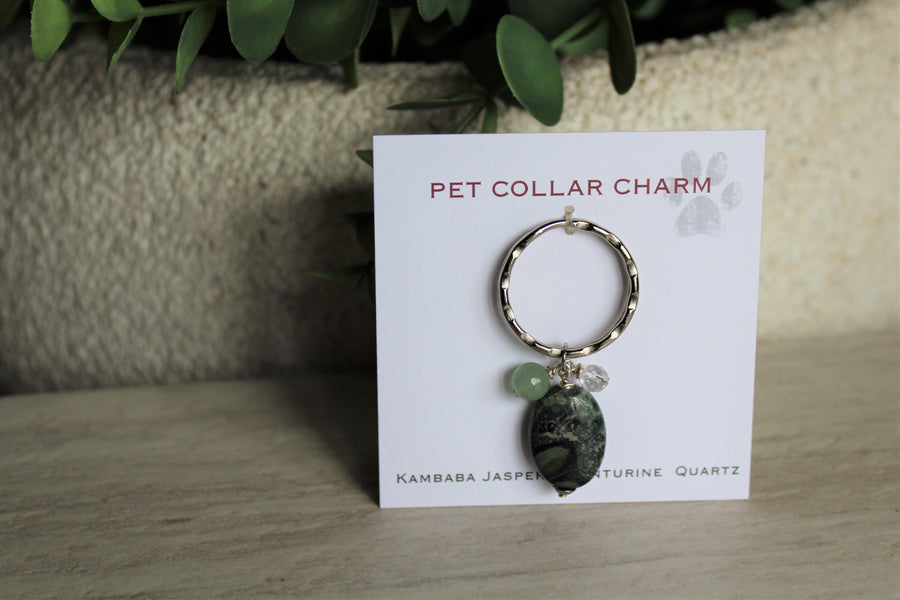 Pet Collar Charm - Kambaba Jasper, Aventurine, Quartz