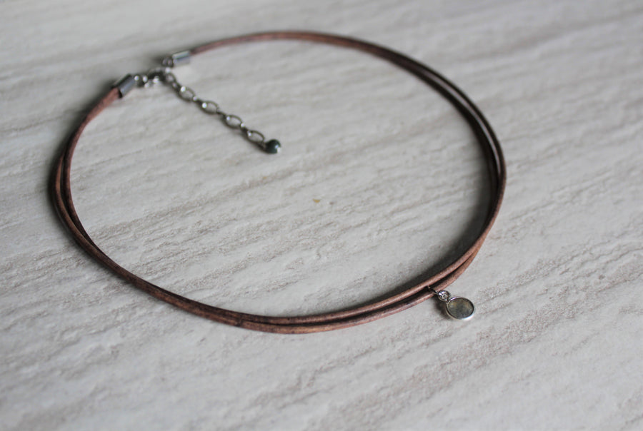 Delicate Grey Leather + Labradorite Necklace