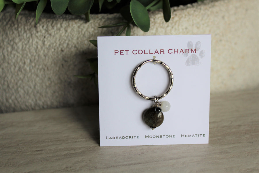 Pet Collar Charm - Labradorite, Moonstone, Hematite