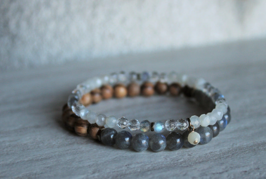Labradorite + Moonstone Stacker Set